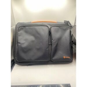 tomtoc Black Tech Laptop Messenger Bag‎ Orange Handle Shoulder Strap Men's